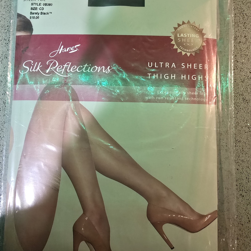 Hanes Silk Reflections Ultra Sheer Thigh Highs - Barely Black